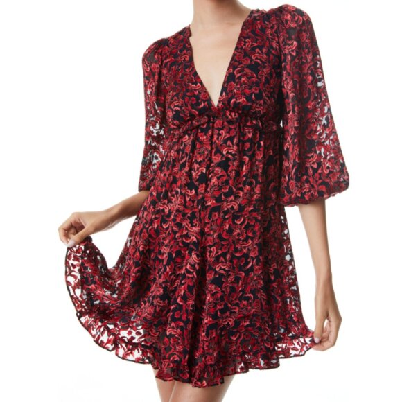 Alice + Olivia 'Briar Upstate Scroll' Burnout Mini-Dress, Deep Ruby - Picture 1 of 5